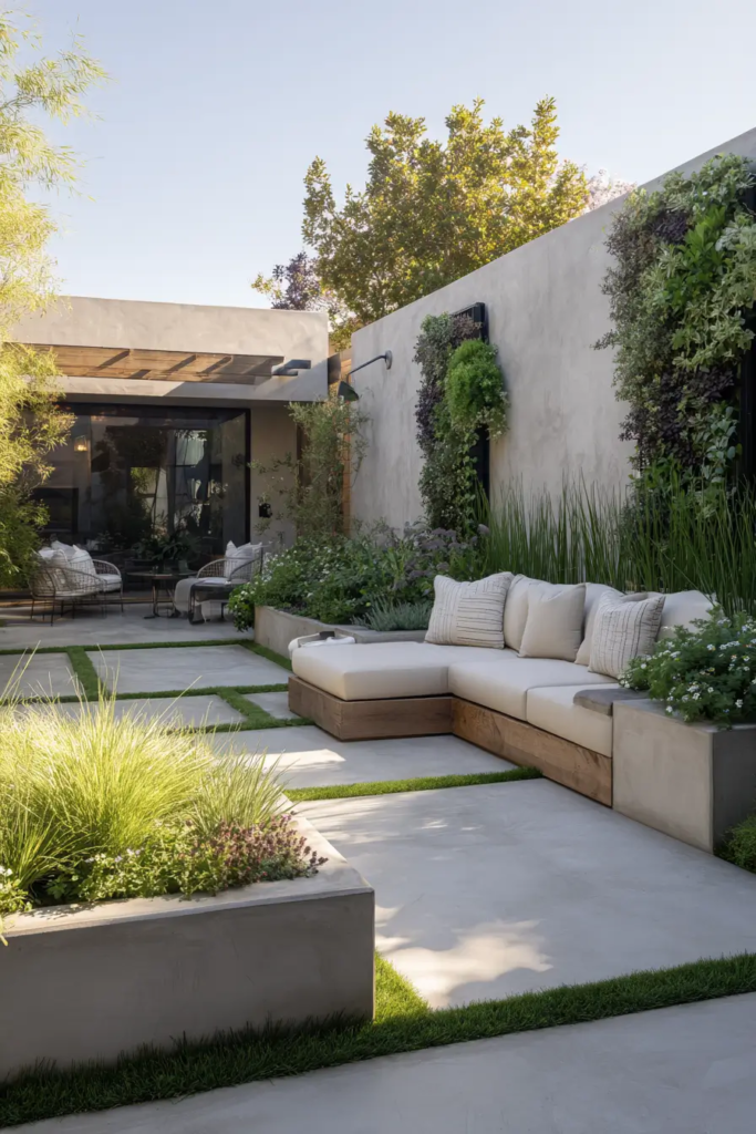 Concrete Patio With Garden Integration