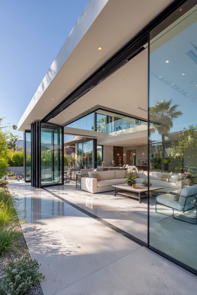 Folding glass doors patio extension