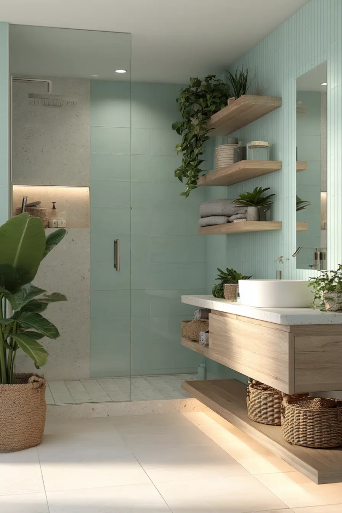 Soft Teal Spa-Inspired Bathroom for a Calm Atmosphere