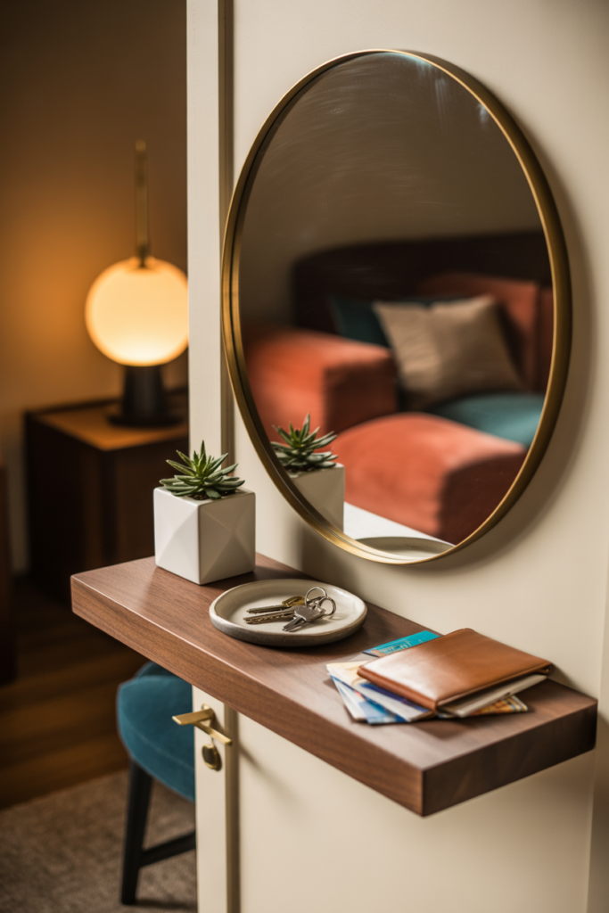 1. Floating mirror shelf for entryway storage