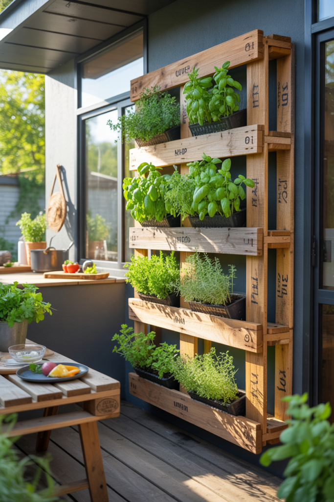 1. Vertical herb wall pallet garden