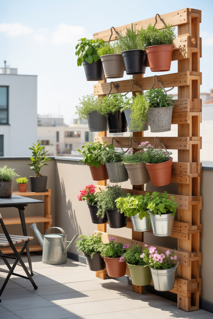 10. Hanging pot pallet display