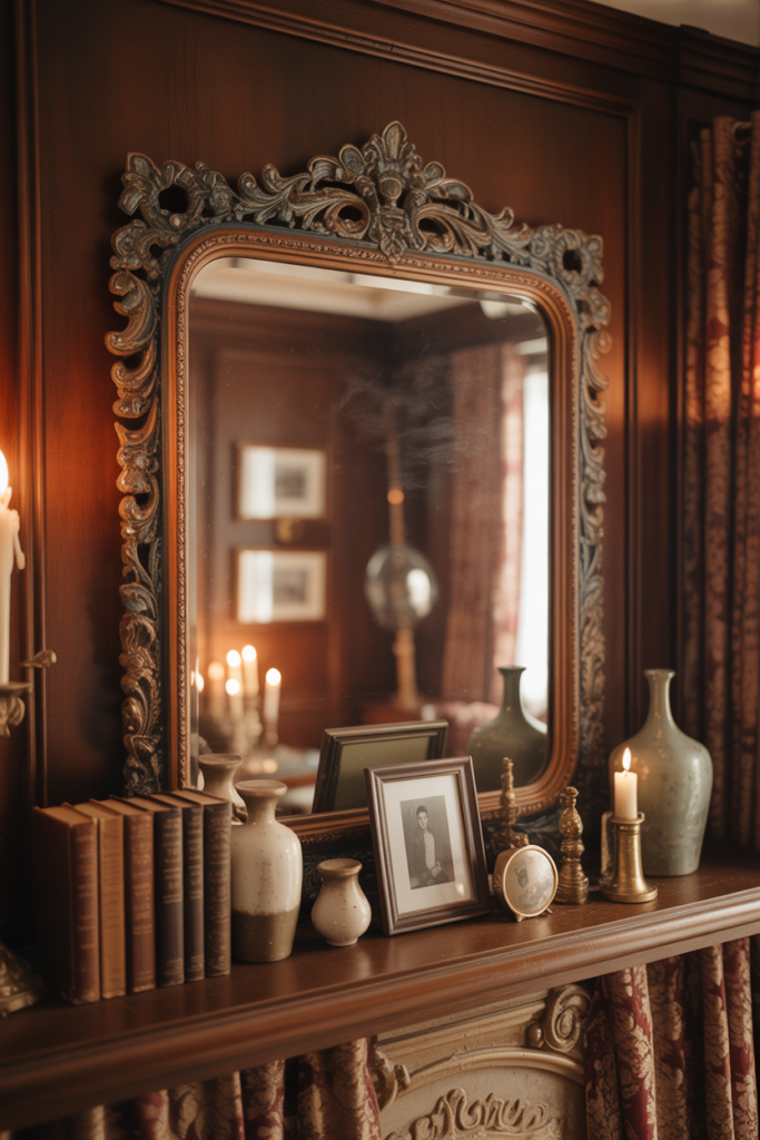 10. Vintage mirror shelf for classic home style