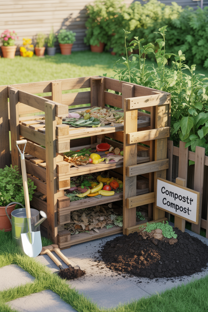 12. Pallet compost garden station