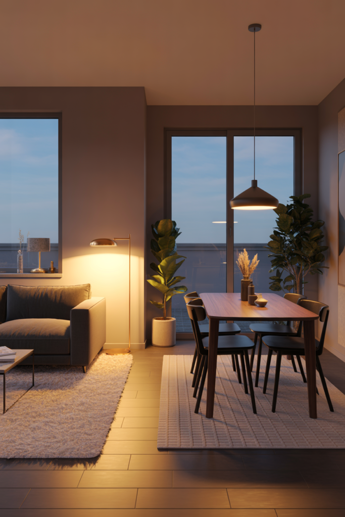 13. Define Zones with Rugs and Lighting