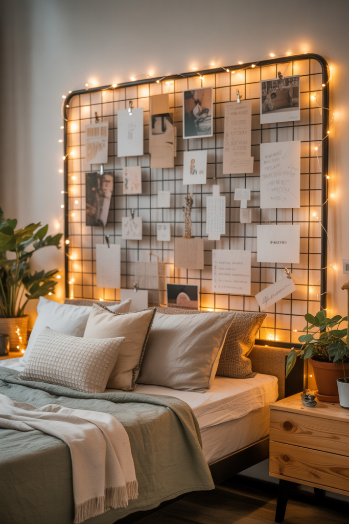 13. Hanging Fairy Light Wall Grid