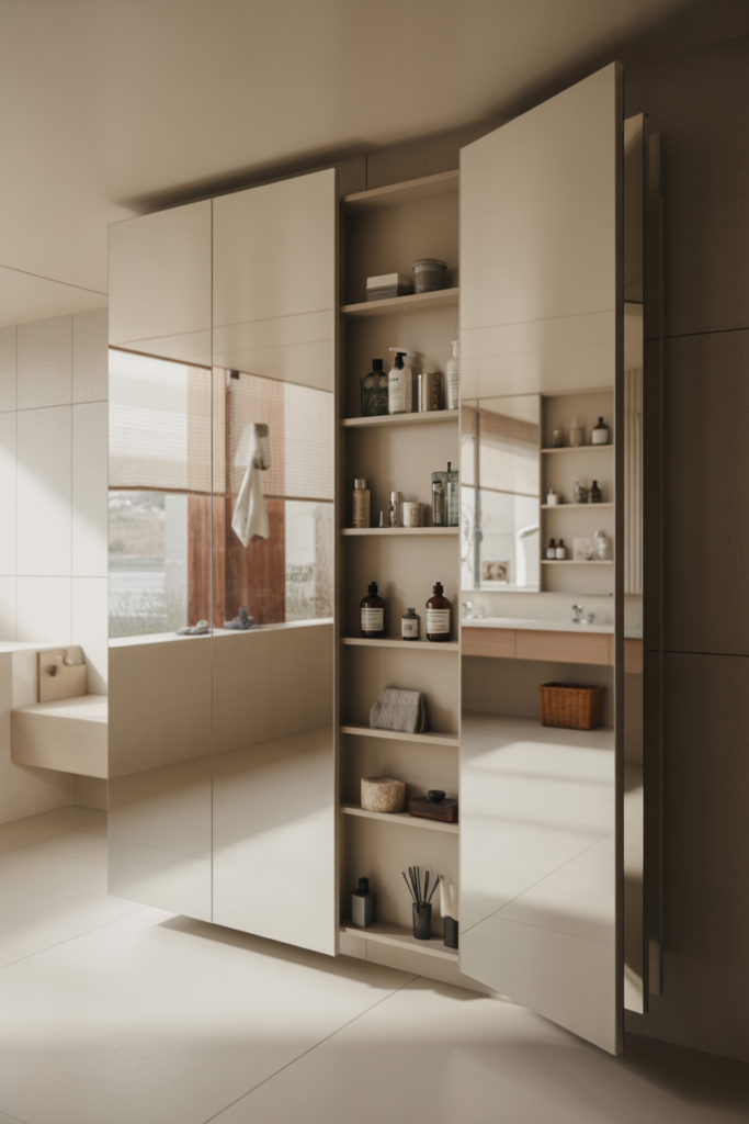 13. Mirror cabinet shelf combo for hidden storage