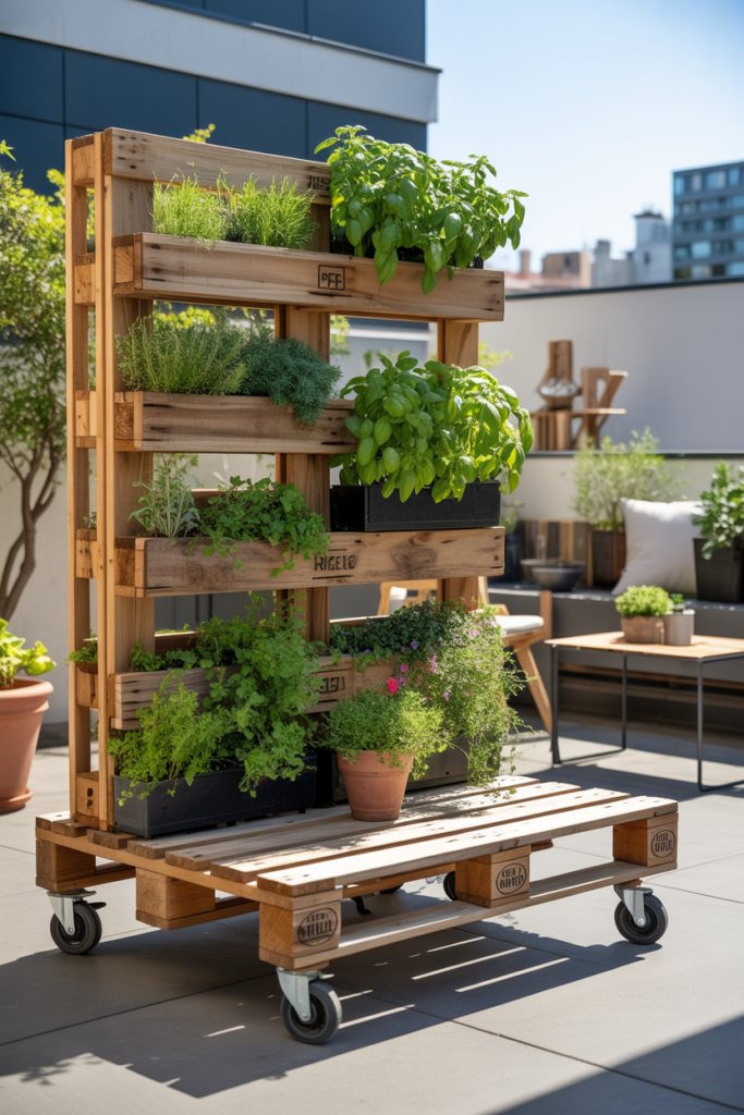 14. Wheel mounted mobile pallet garden