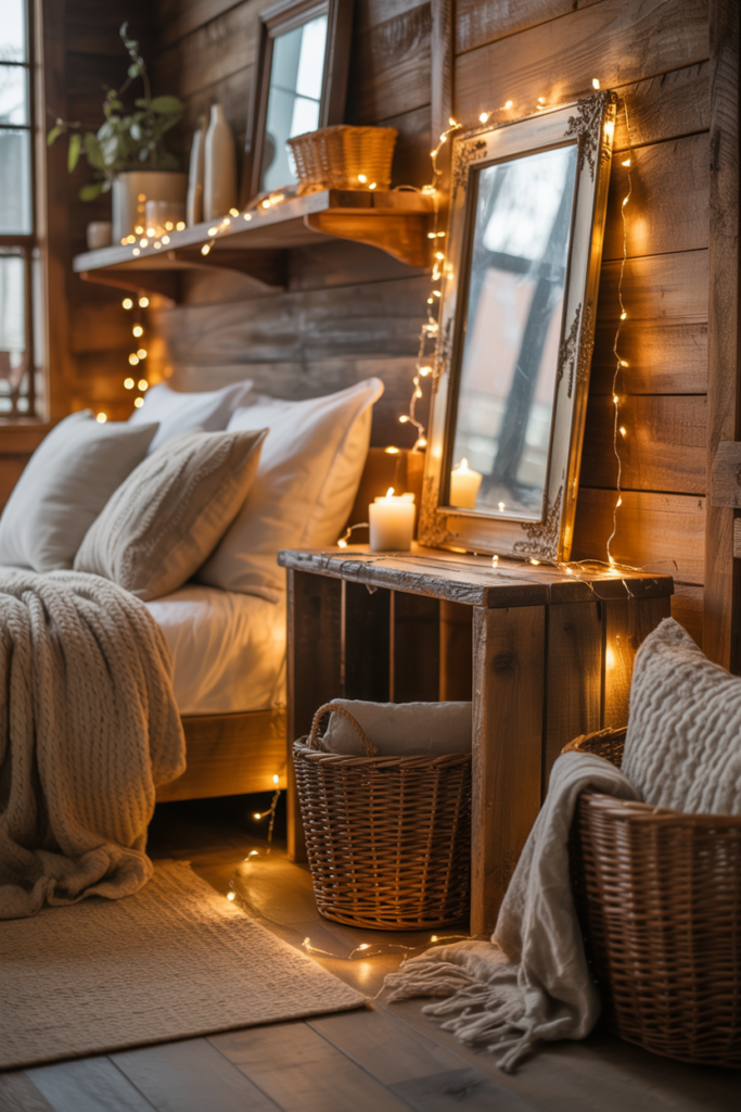 15. Rustic Bedroom Fairy Lights