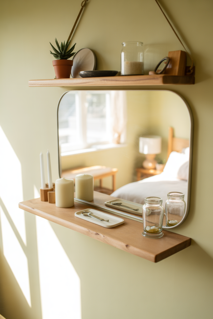 16. DIY mirror shelf for budget friendly setup