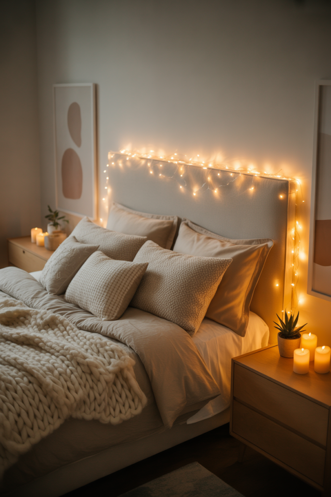 2. Fairy Lights Around a Headboard