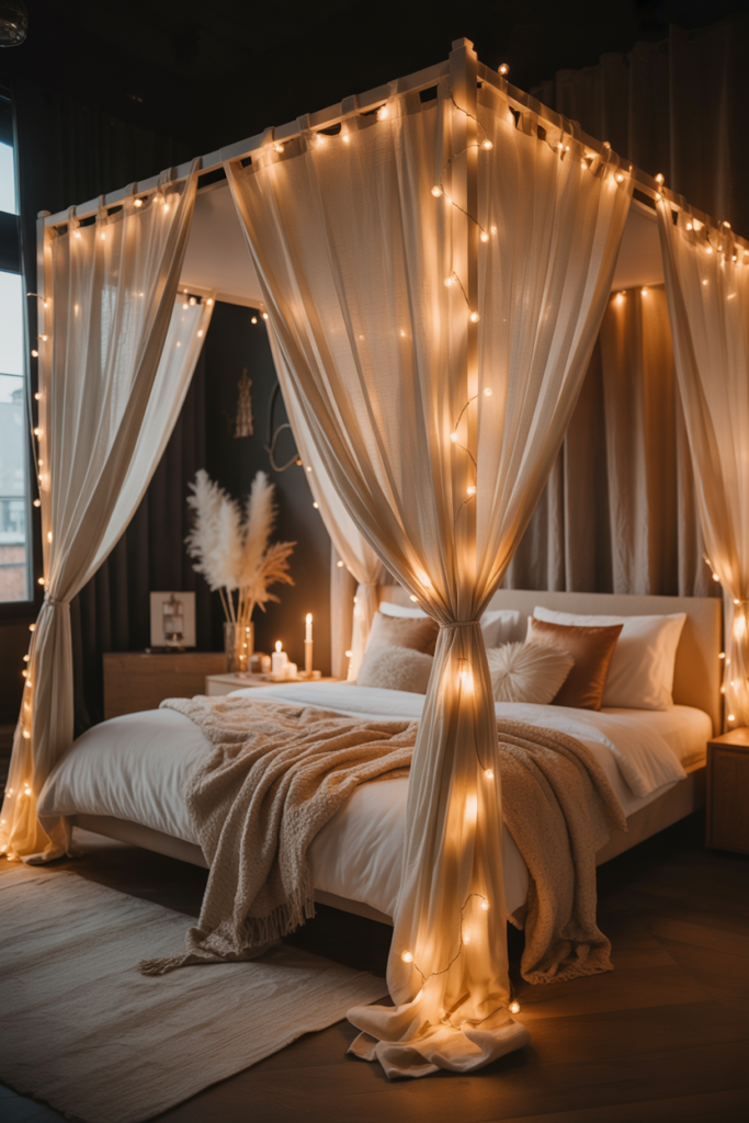 3. Canopy Bed Fairy Light Setup