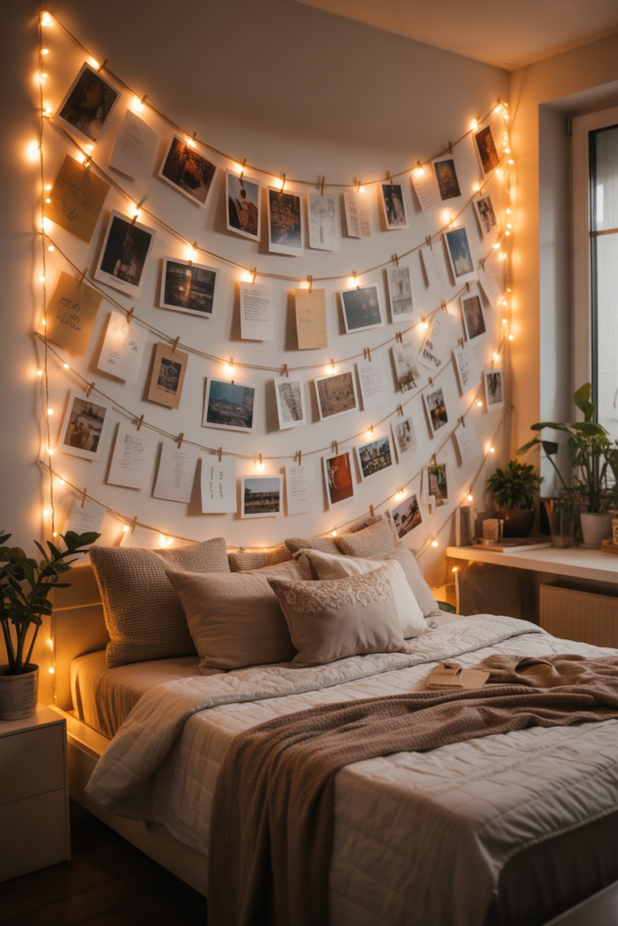 4. Photo Wall with Fairy Lights