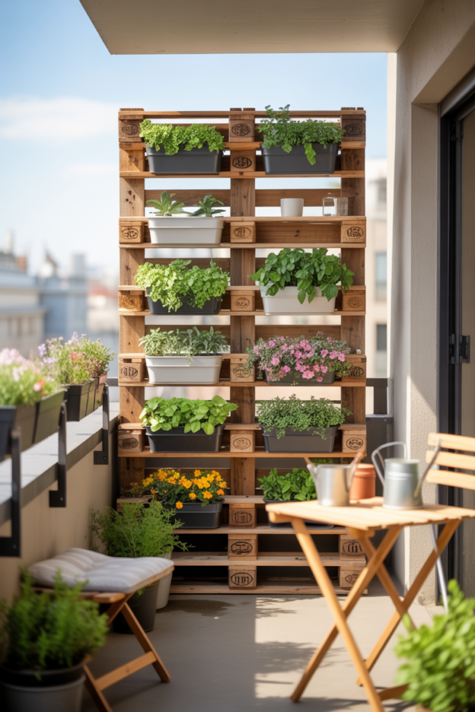 5. Balcony pallet garden rack