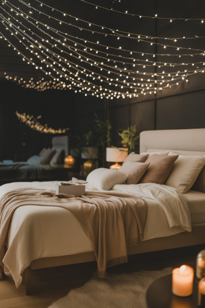 5. Ceiling Fairy Lights for a Starry Night Look