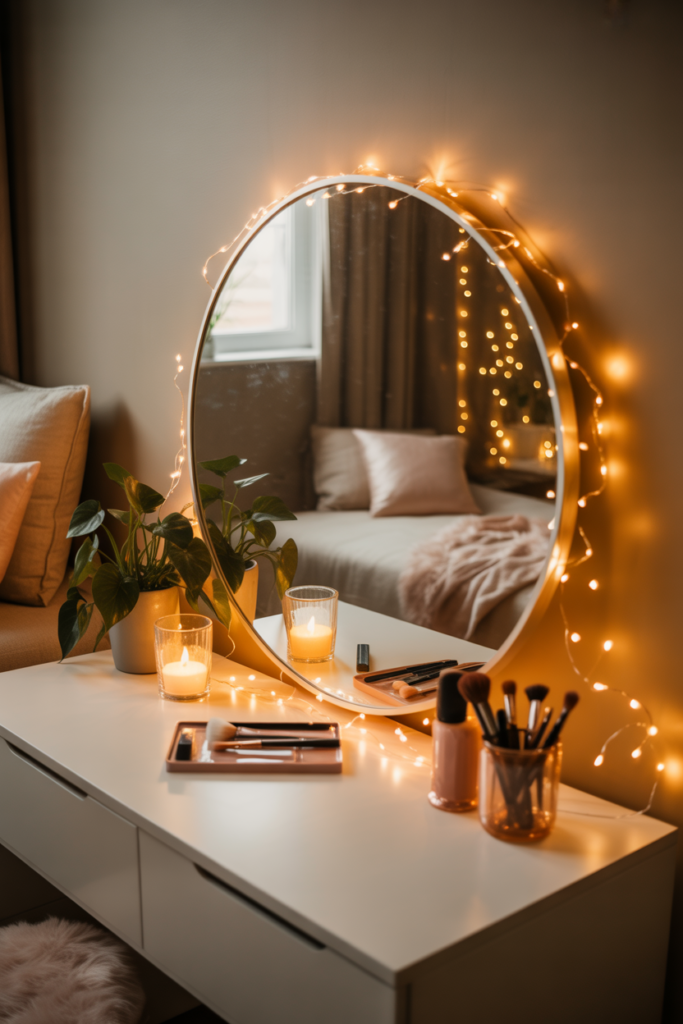 6. Fairy Lights Around Mirrors