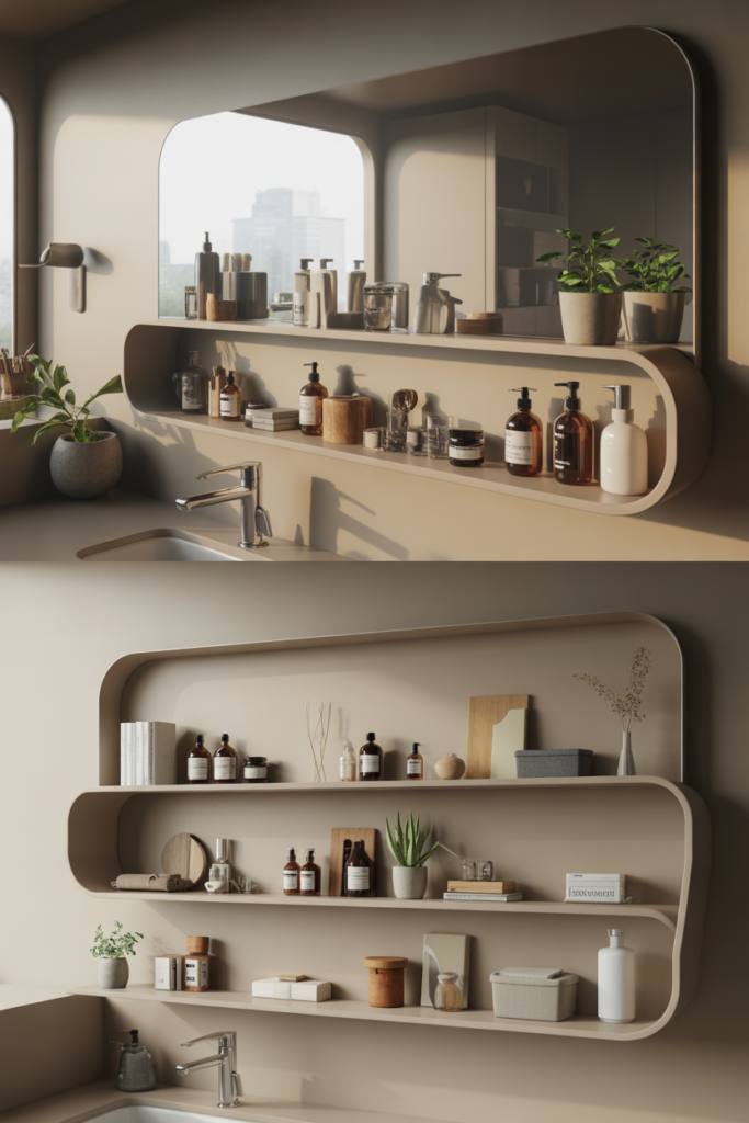 8. Double tier mirror shelf for extra storage
