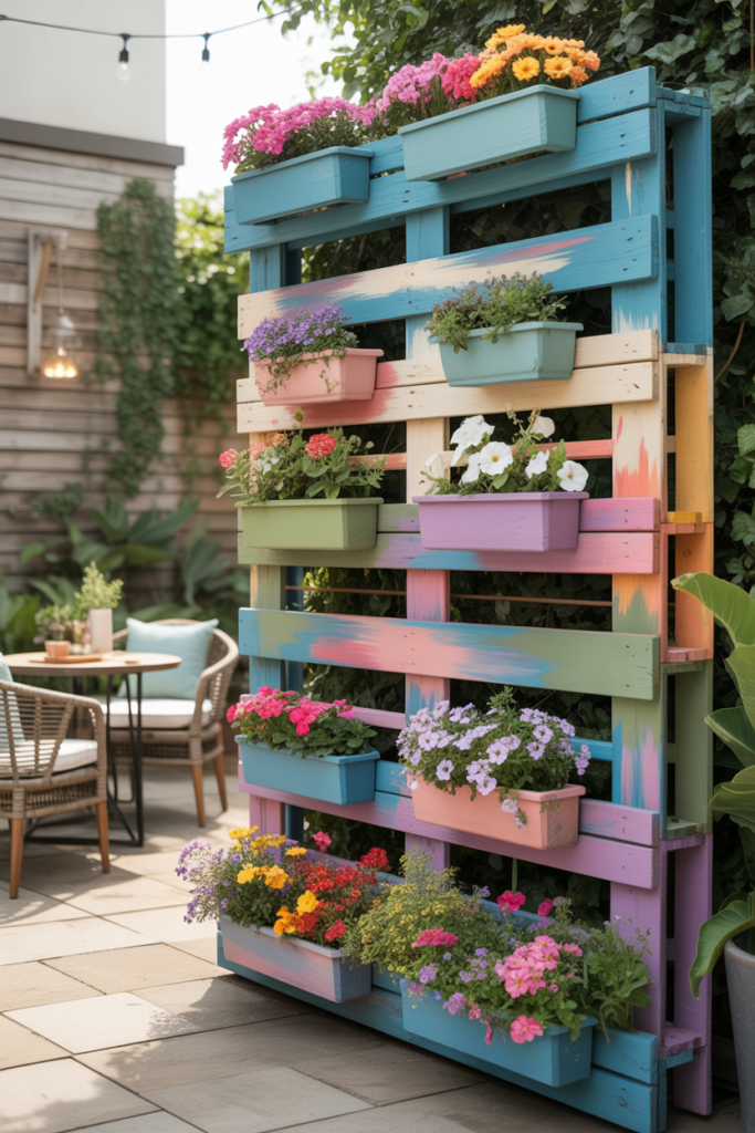 8. Painted flower pallet wall