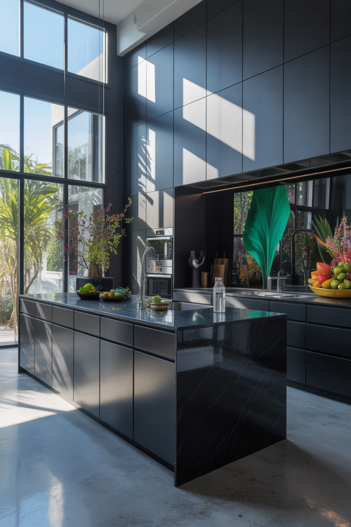 All black modern kitchen cabinets