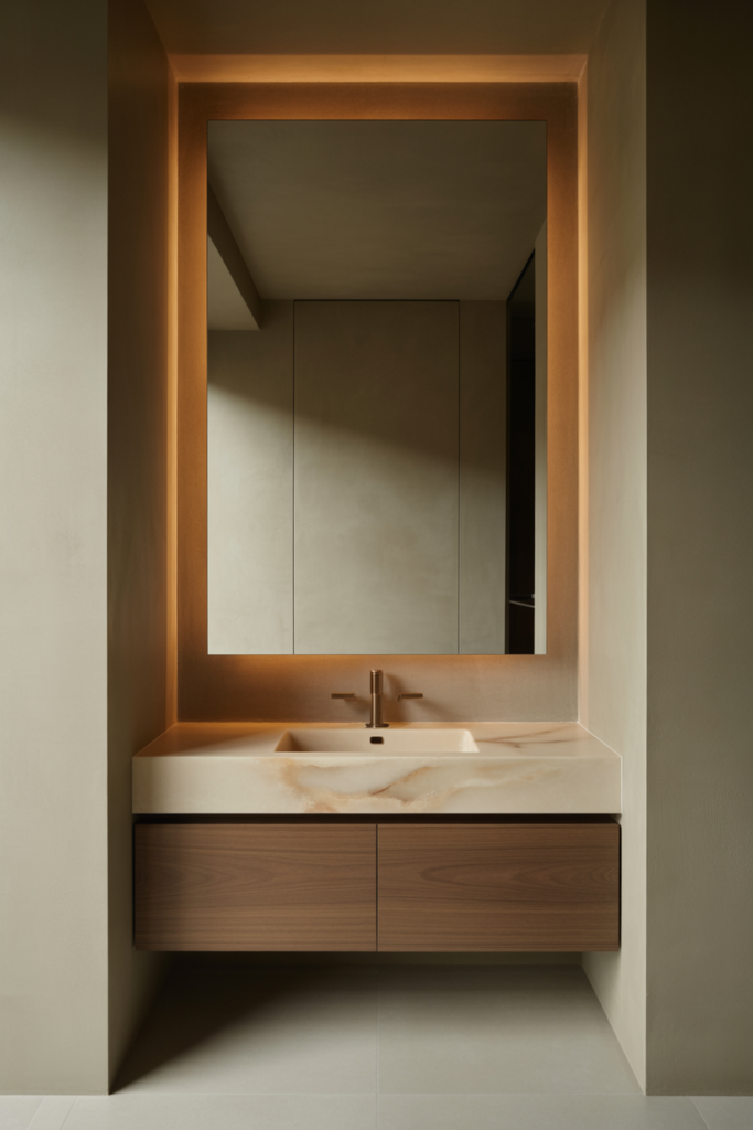Backlit mirrors that make walls feel wider