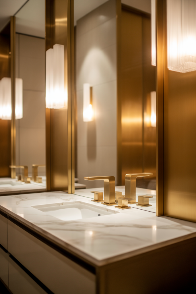 Brass and gold lights that warm up the space