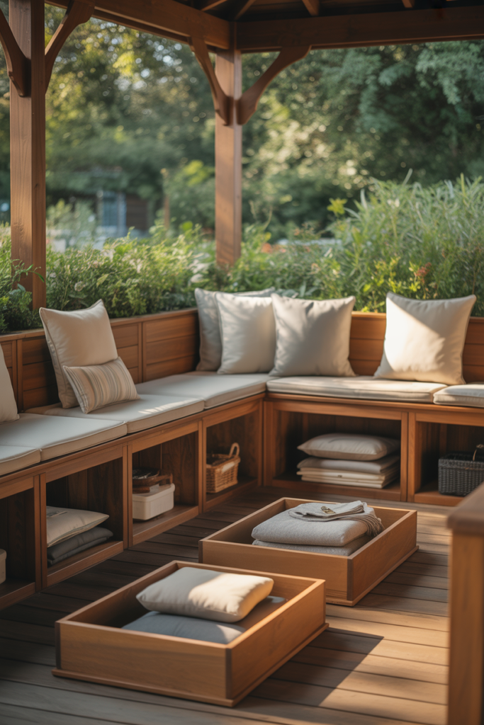 Built in Wooden Benches with Storage