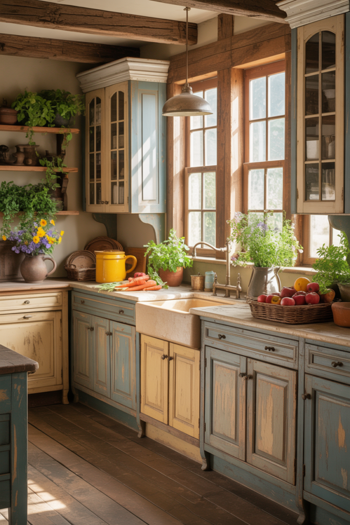 Distressed vintage kitchen cabinets