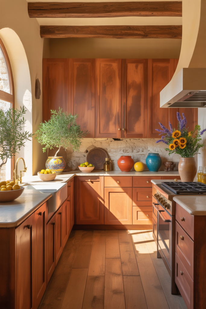 Earthy terracotta kitchen cabinets