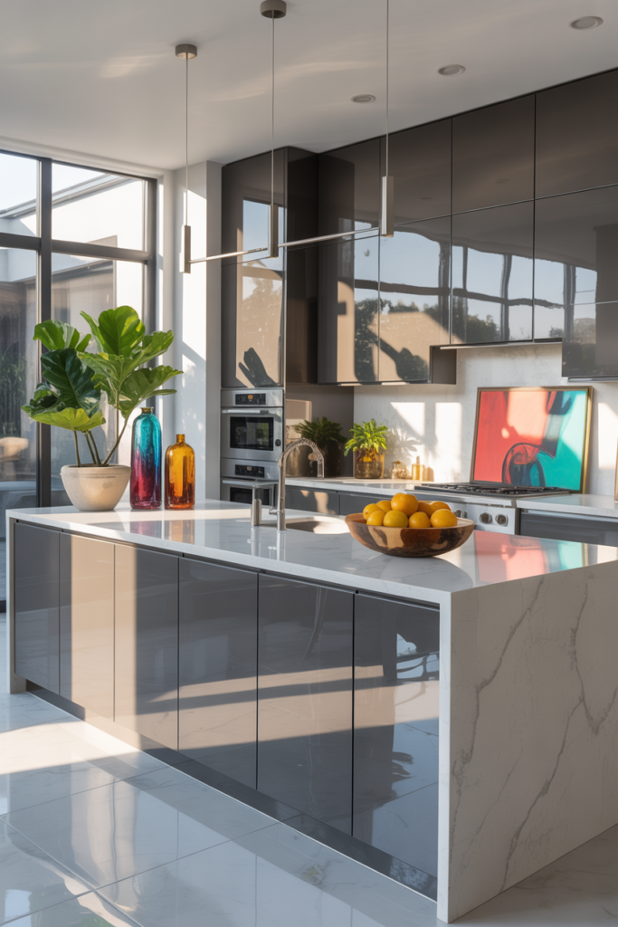 High gloss kitchen cabinets