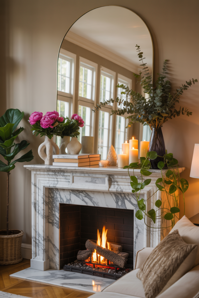 Layer a Large Mirror Above the Mantel