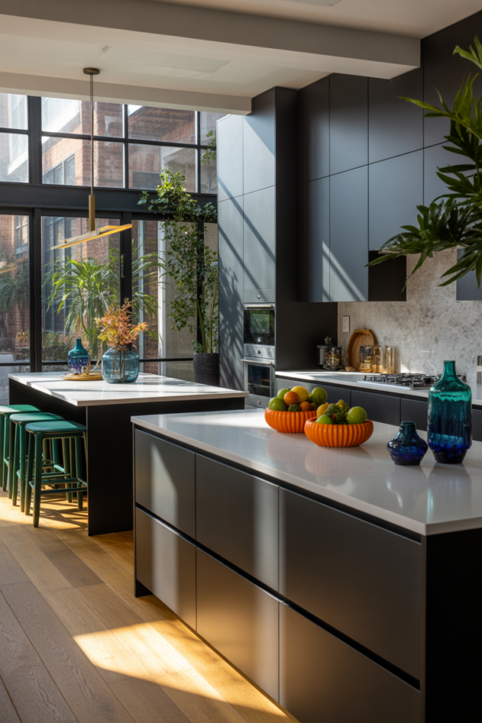 Matte black kitchen cabinets