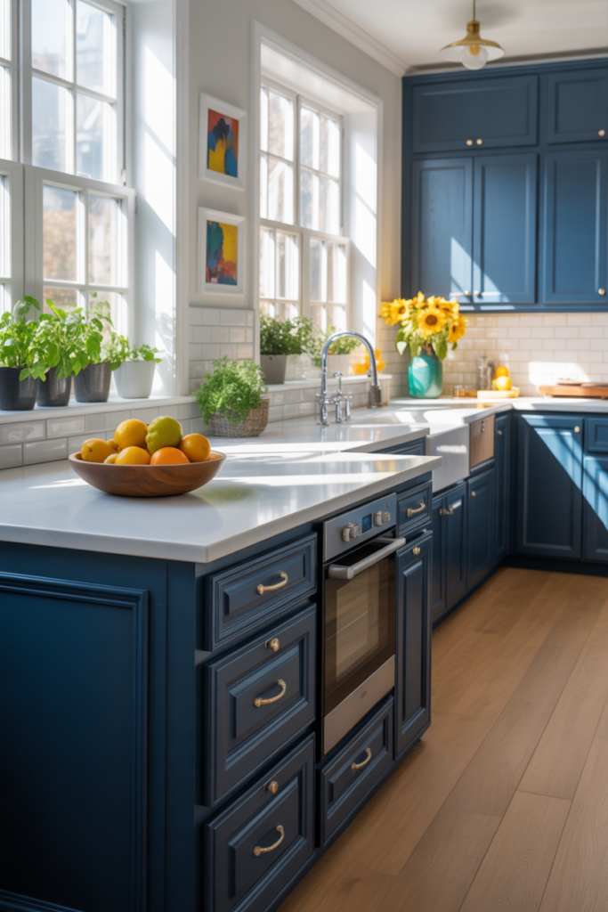Navy blue kitchen cabinets