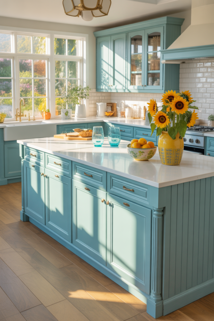 Pastel blue kitchen cabinets