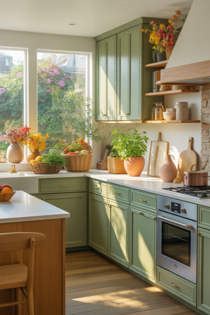 Sage green kitchen cabinets