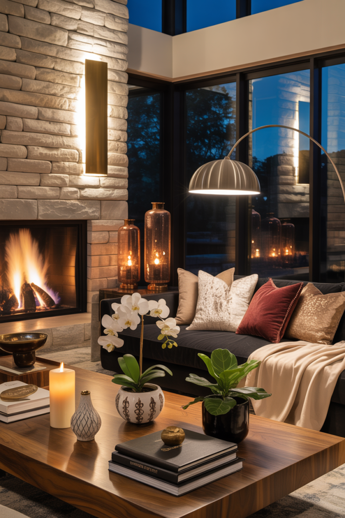 Use Layered Lighting Around the Fireplace