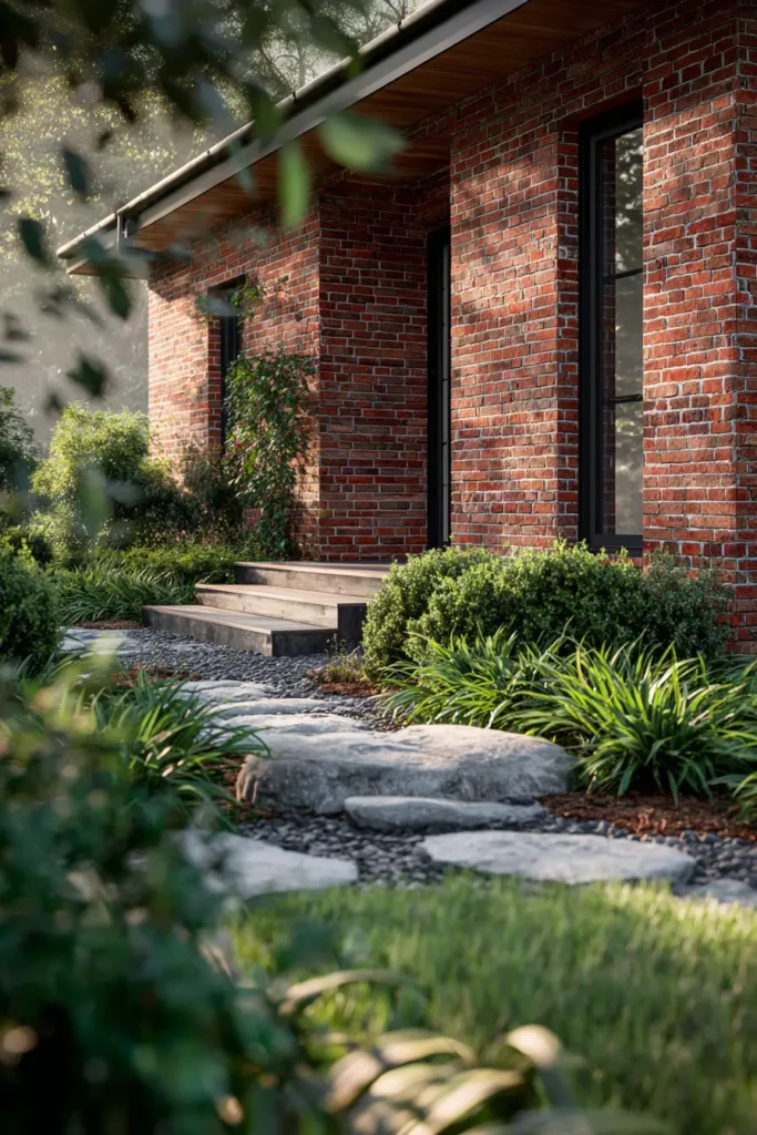 Using landscaping colors with red brick houses