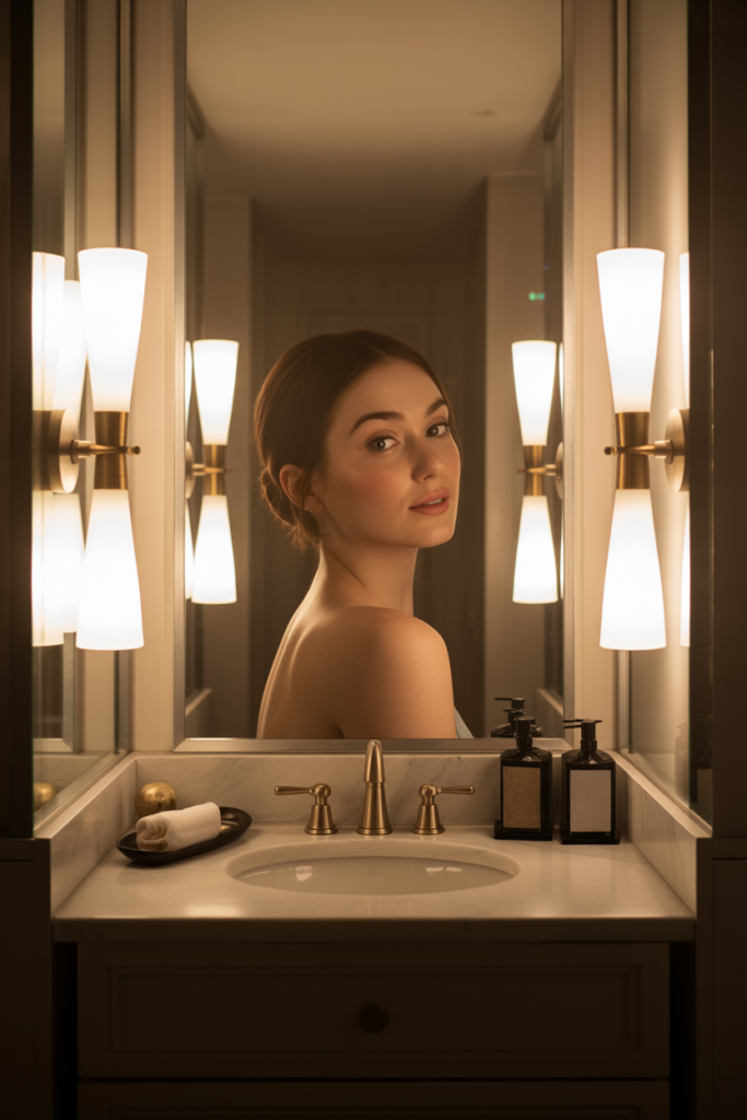 Wall lights beside the mirror that fix face shadows