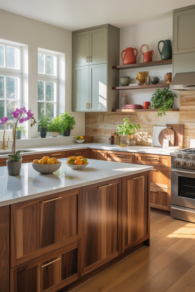 Wood and paint mix cabinets