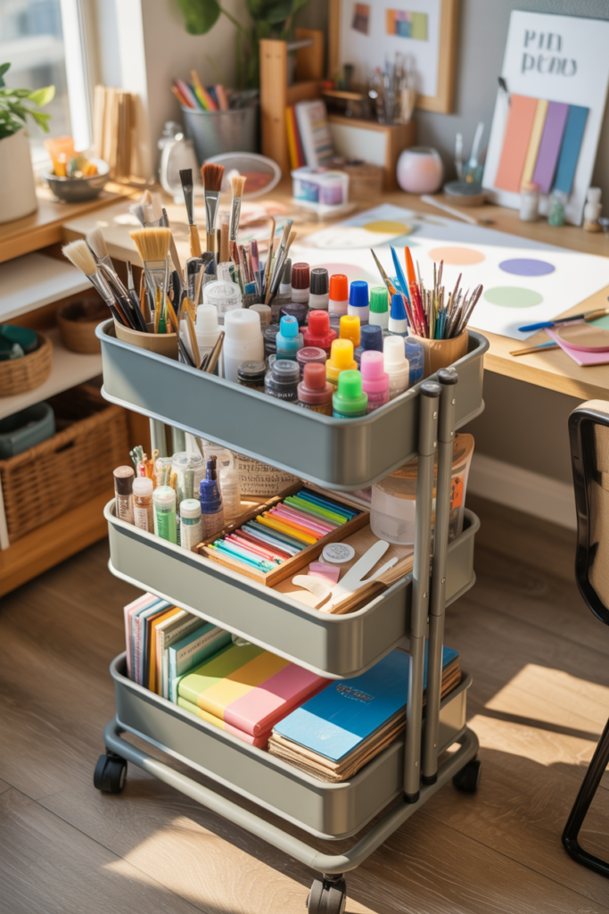 4. Use Rolling Carts for Flexible Storage